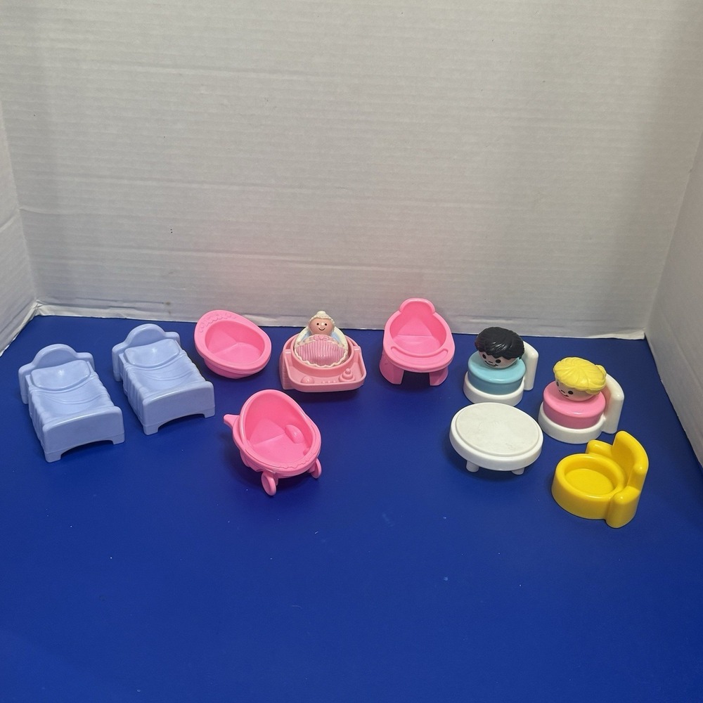 Vintage Fisher-Price Little People Chunky Figures + Furniture Lot of 13